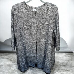 Cabi 3/4 Sleeve Tweed Jacket Blazer Black White Pockets Stretch Women Size XL